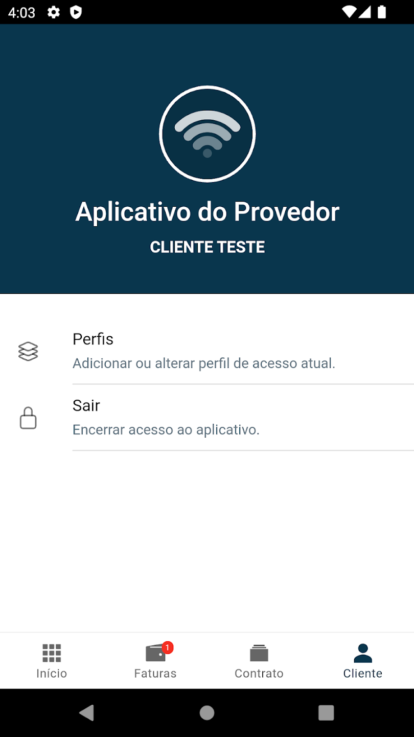 Aplicativo do provedor em um smartphone